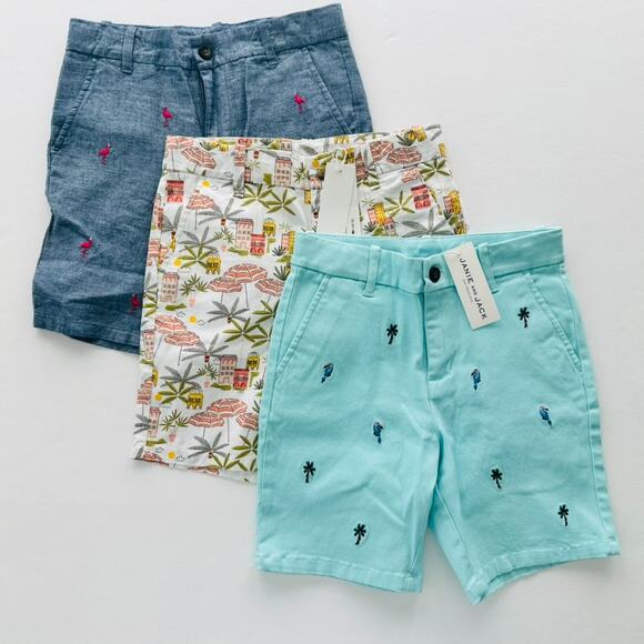 Janie & Jack Boys Shorts 3pc Size 7 Parrot Flamingo Palm Beach NEW Bermuda - Picture 1 of 6